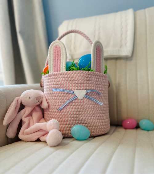 Ramus & Co Bunny Rope Spring Basket In Pink