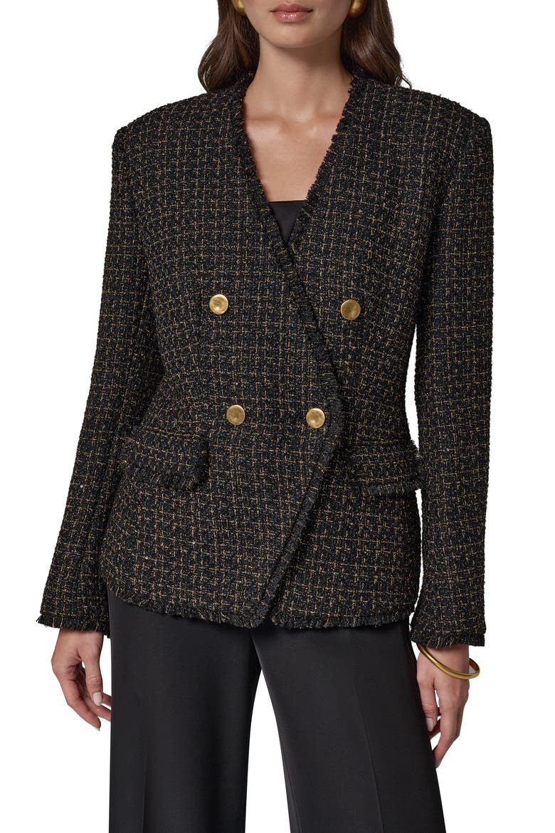 Double Breasted Collarless Jacket, Main, color, BLACK/ GOLD