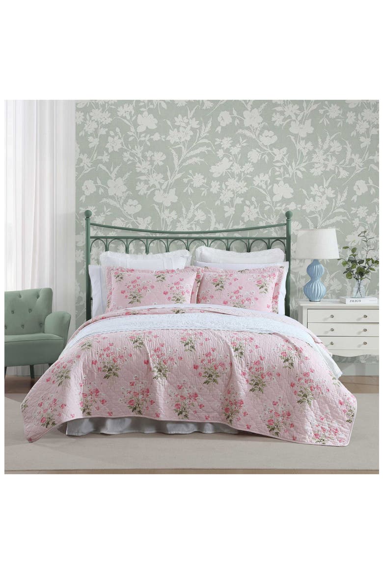 Veronica's Bouquet Cotton Quilt Set, Alternate, color, PINK/ WHITE