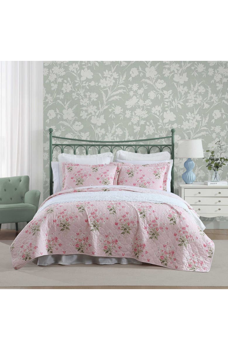 Laura Ashley Veronica's Bouquet Cotton Quilt Set, Alternate, color, Pink/ White