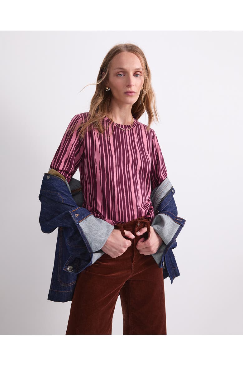 Stripe Print Mercerised 3/4 Sleeve Top, Alternate, color, Pink Multi