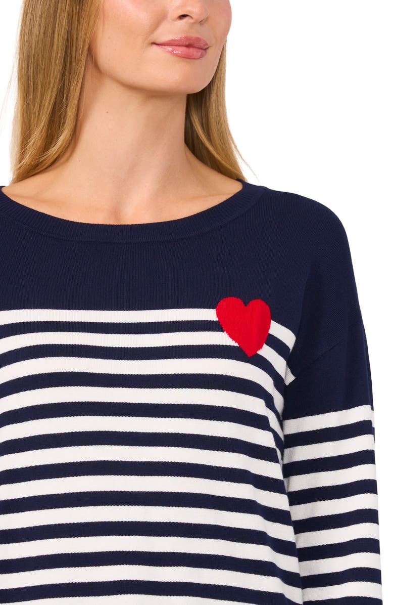 CeCe Sailor Stripe Heart Sweater, Alternate, color, Classic Navy