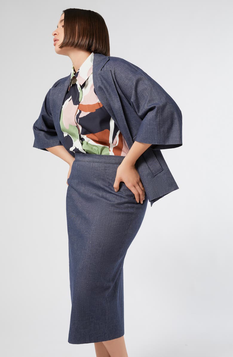 Marina Rinaldi Ottanta Cotton Blend Skirt, Alternate, color, Blue Jeans