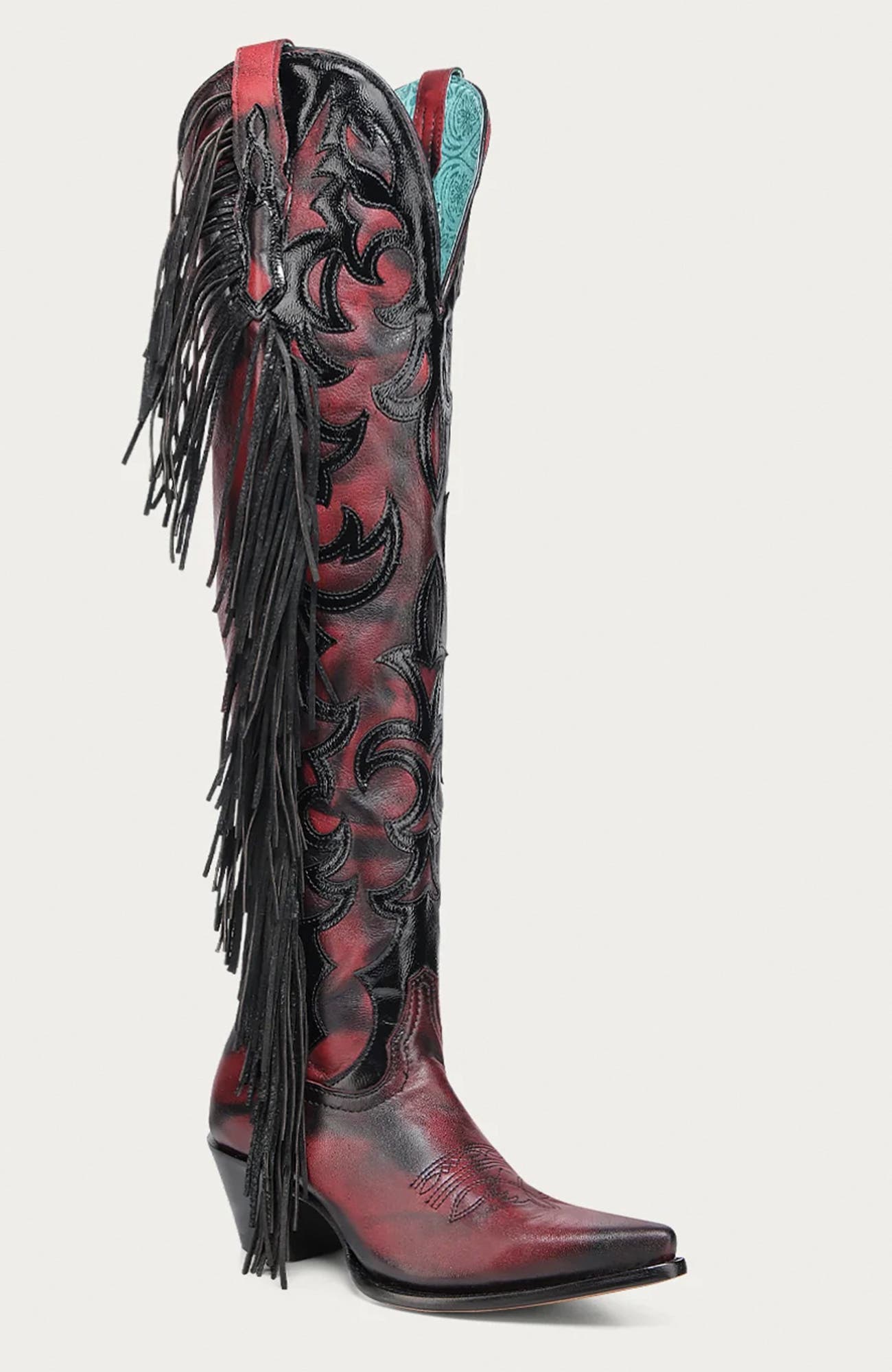 Lamb Embroidered Overlay Pointed Toe Tall Boots, Main, color, Red