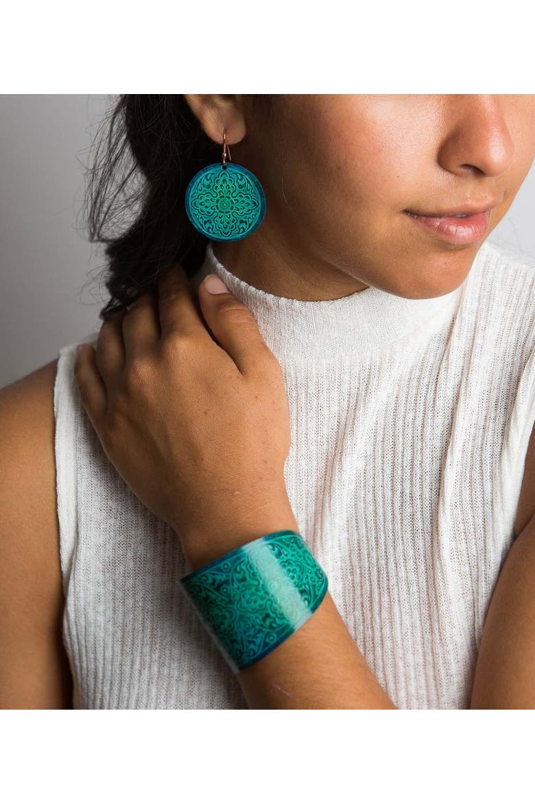 Devika Teal Disc Drop Earrings, Alternate, color, Teal