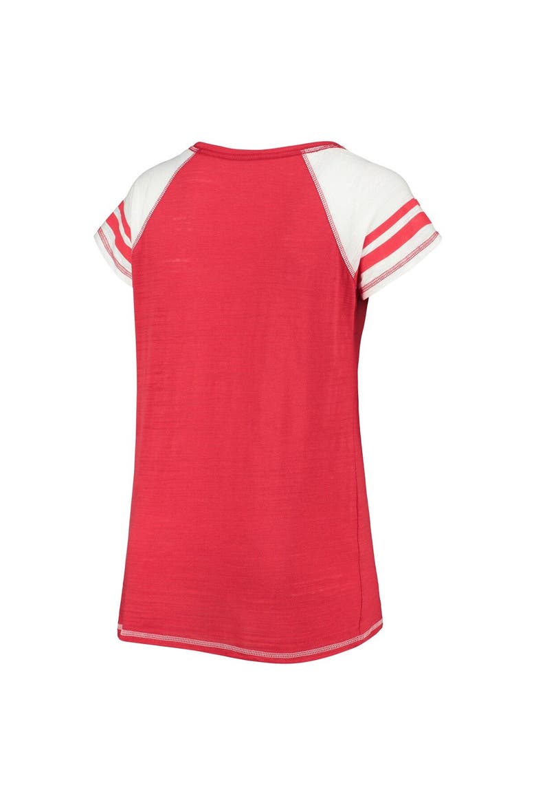 Women's Soft as a Grape Red Washington Nationals Curvy Colorblock Tri-Blend Raglan V-Neck T-Shirt, Alternate, color, Red
