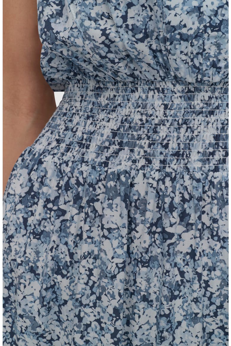 Pleated V-Neck Dress, Alternate, color, DITSY FLORAL COBALT