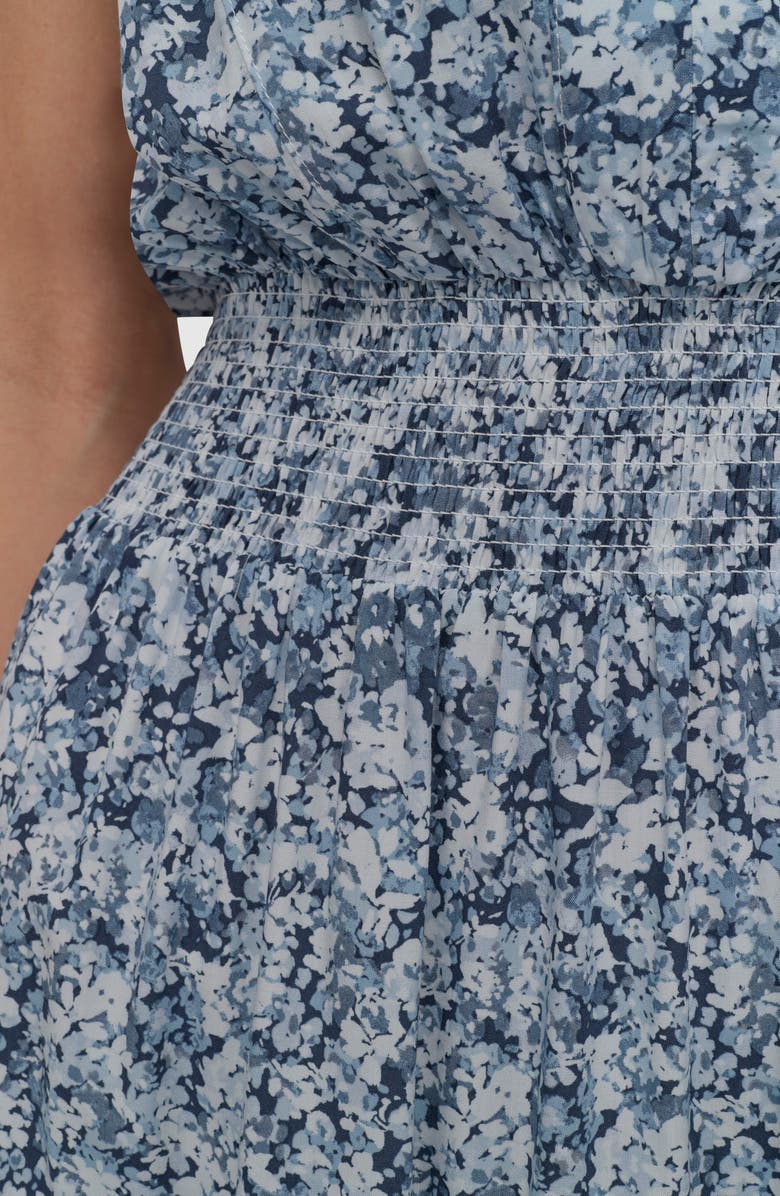 DKNY Jeans Pleated V-Neck Dress, Alternate, color, Ditsy Floral Cobalt