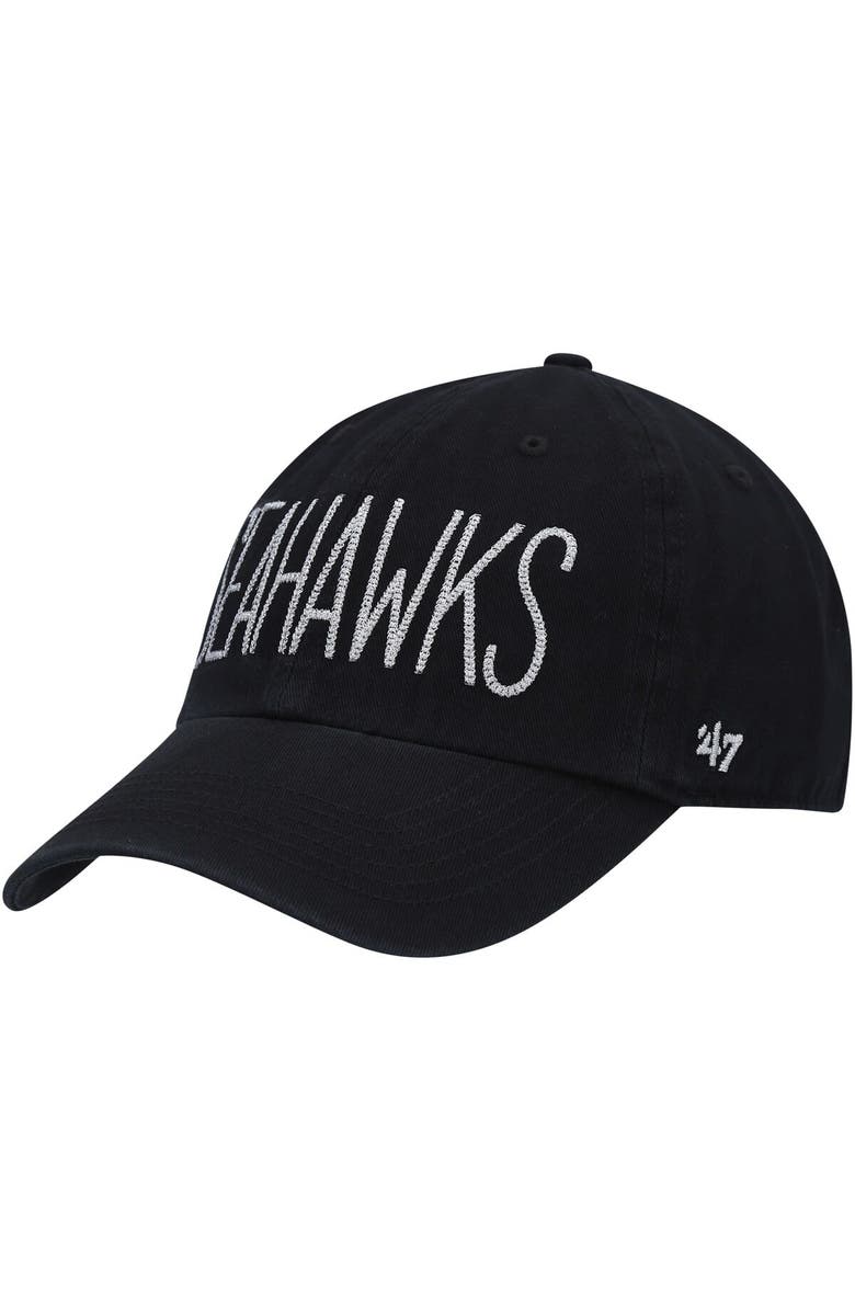 '47 Women's '47 Black Seattle Seahawks Shimmer Text Clean Up Adjustable Hat, Main, color, 