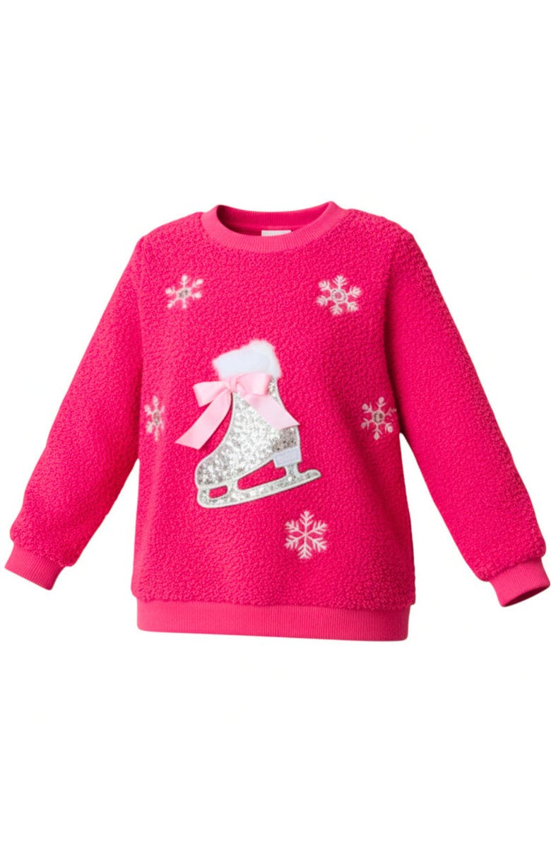 Mia Belle Girls Twinkle Sequin Ice Skate Fuzzy Sweater, Main, color, Pink