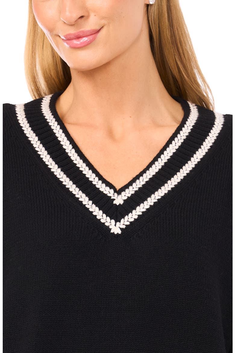 Contrast V-Neck Sweater, Alternate, color, RICH BLACK