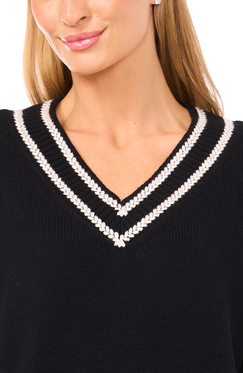 Halogen<sup>®</sup> Contrast V-Neck Sweater, Alternate, color, Rich Black