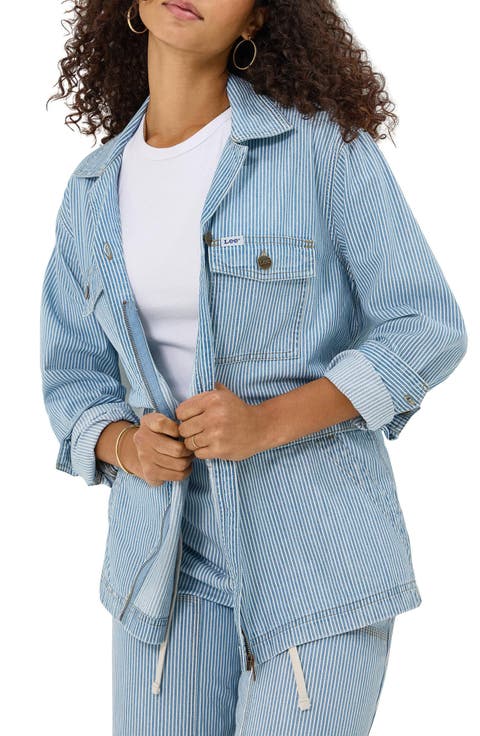 Military Oversize Stripe Cotton Denim Jacket