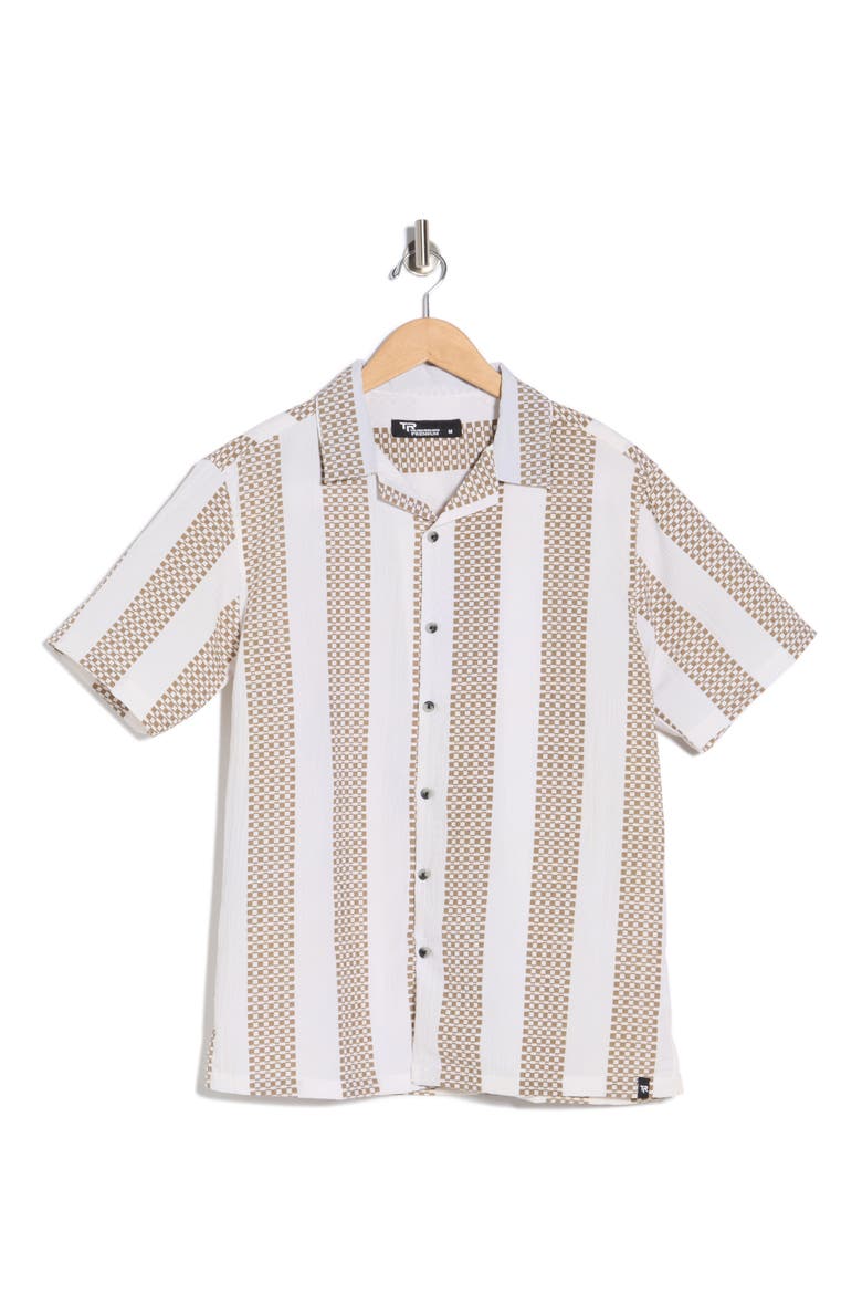 Geometric Stripe Seersucker Camp Shirt, Alternate, color, BEIGE