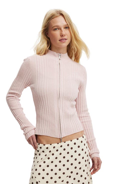 Women's Variegated Rib Zip Through