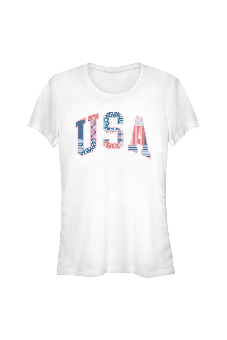 Juniors Lost Gods USA Patchwork Fill T Shirt, Main, color, White