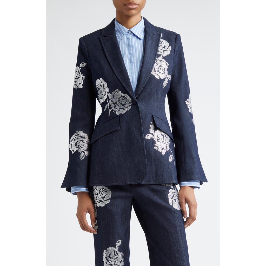 CINQ À SEPT CINQ À SEPT LISA BEADED BUTTERFLY STRIPE COTTON BLEND BUTTON-UP SHIRT