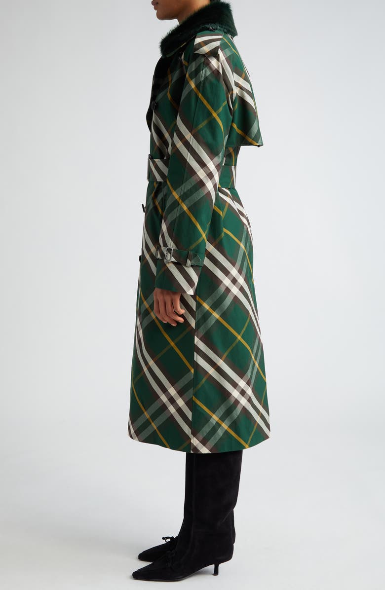Burberry Check Water Resistant Gabardine Trench Coat with Removable Faux Fur Collar, Alternate, color, 