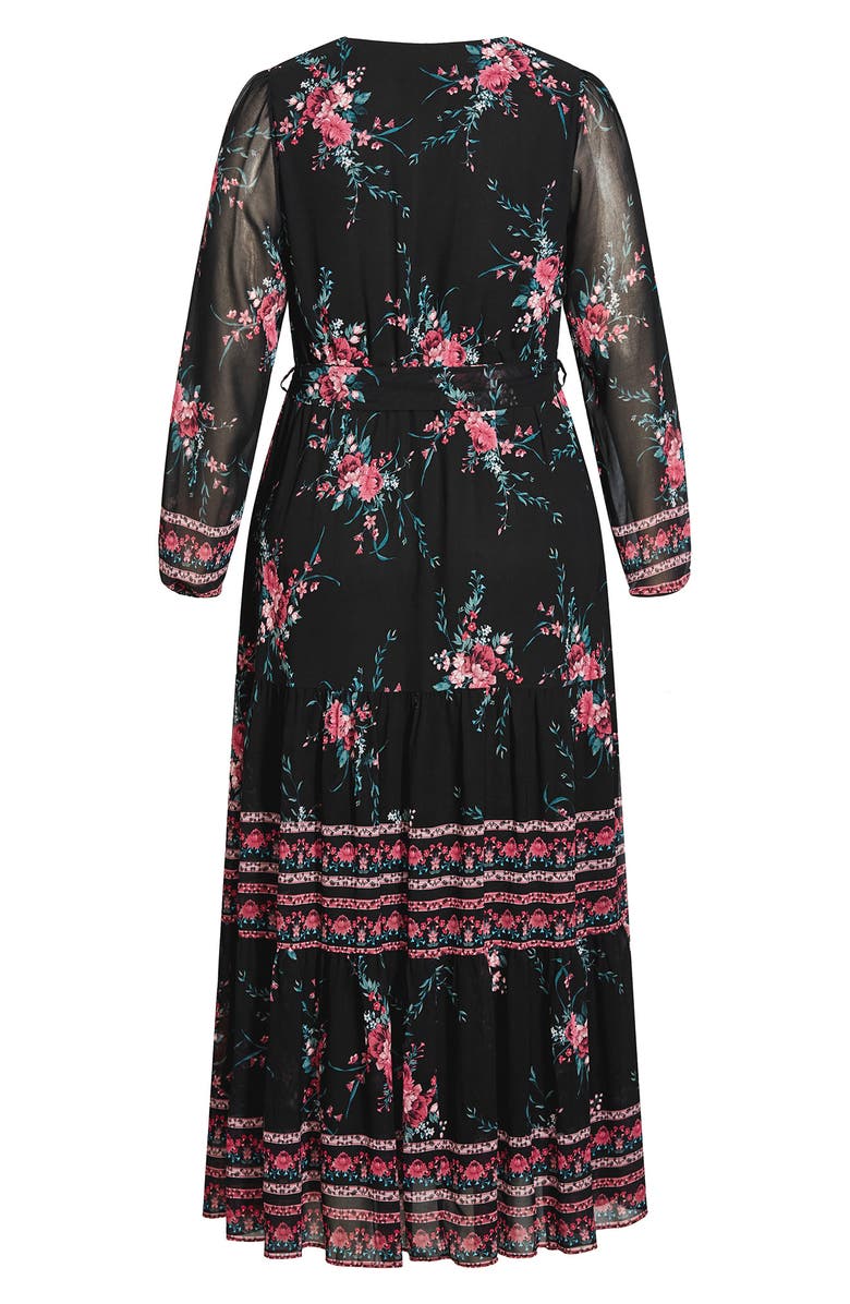 City Chic Pippa Floral Long Sleeve V-Neck Maxi Dress, Alternate, color, 