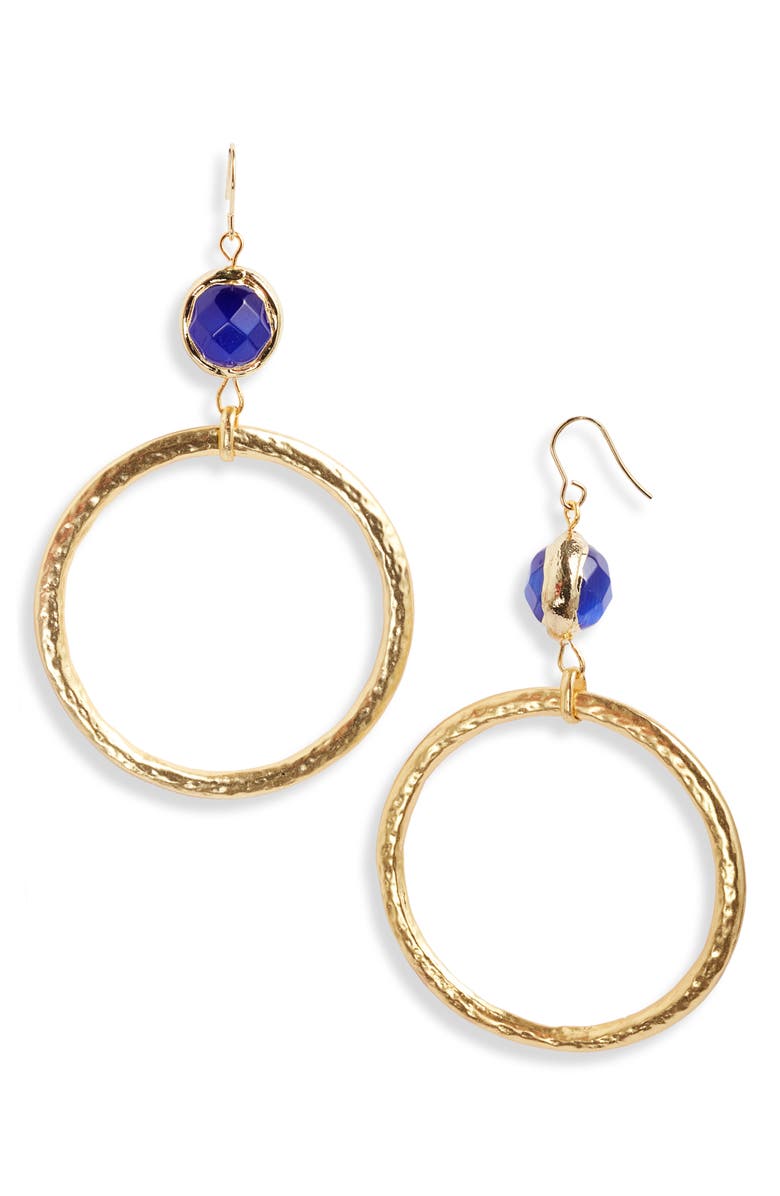 Karine Sultan Crystal Drop Hoop Earrings, Main, color, Gold