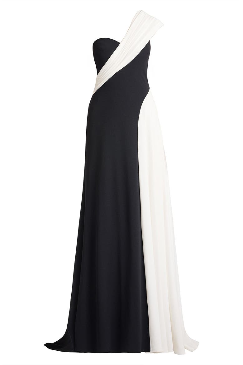 One-Shoulder Colorblock Gown, Alternate, color, BLACK/ IVORY