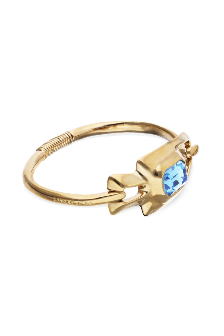 Gold-Tone Sculptural Bracelet with Blue Crystal, Alternate, color, Gold