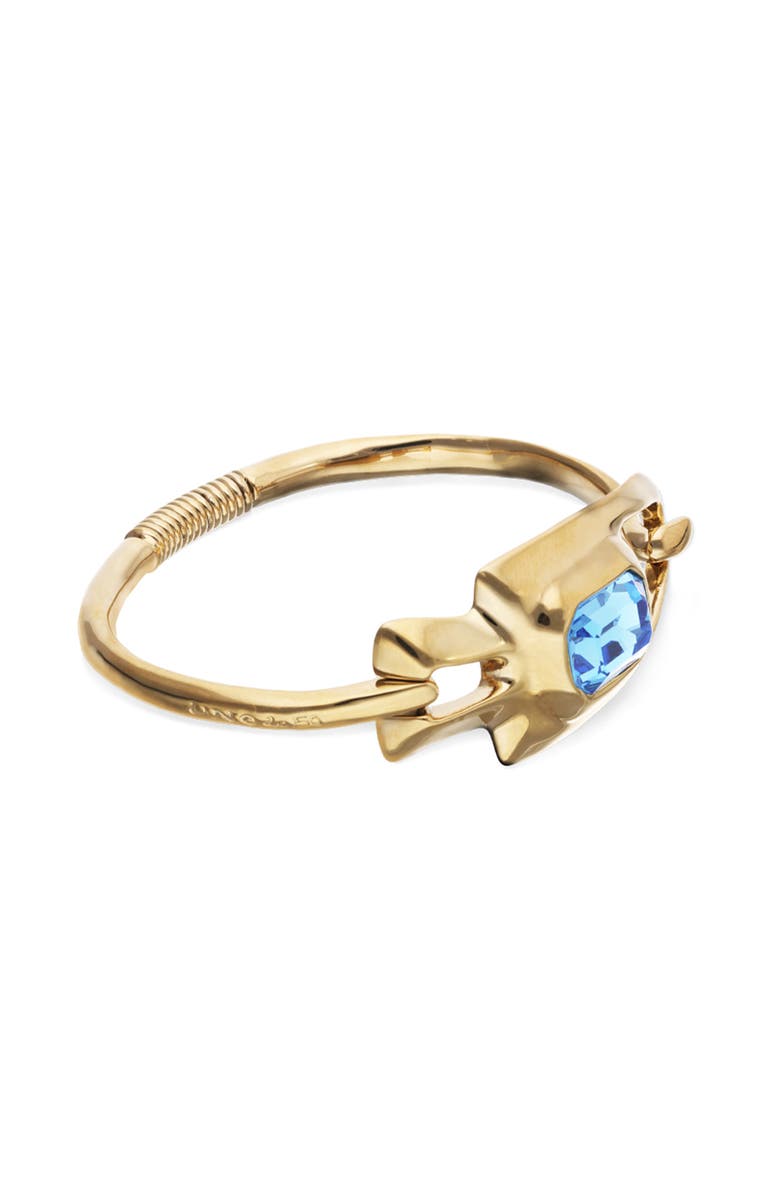 UNODE50 Gold-tone Sculptural Bracelet with Blue Crystal, Alternate, color, Gold