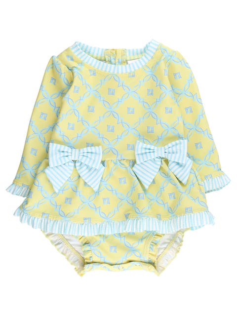 UPF50+ Long Sleeve One Piece Bow Peplum Rash Guard Swimsuit (Baby)