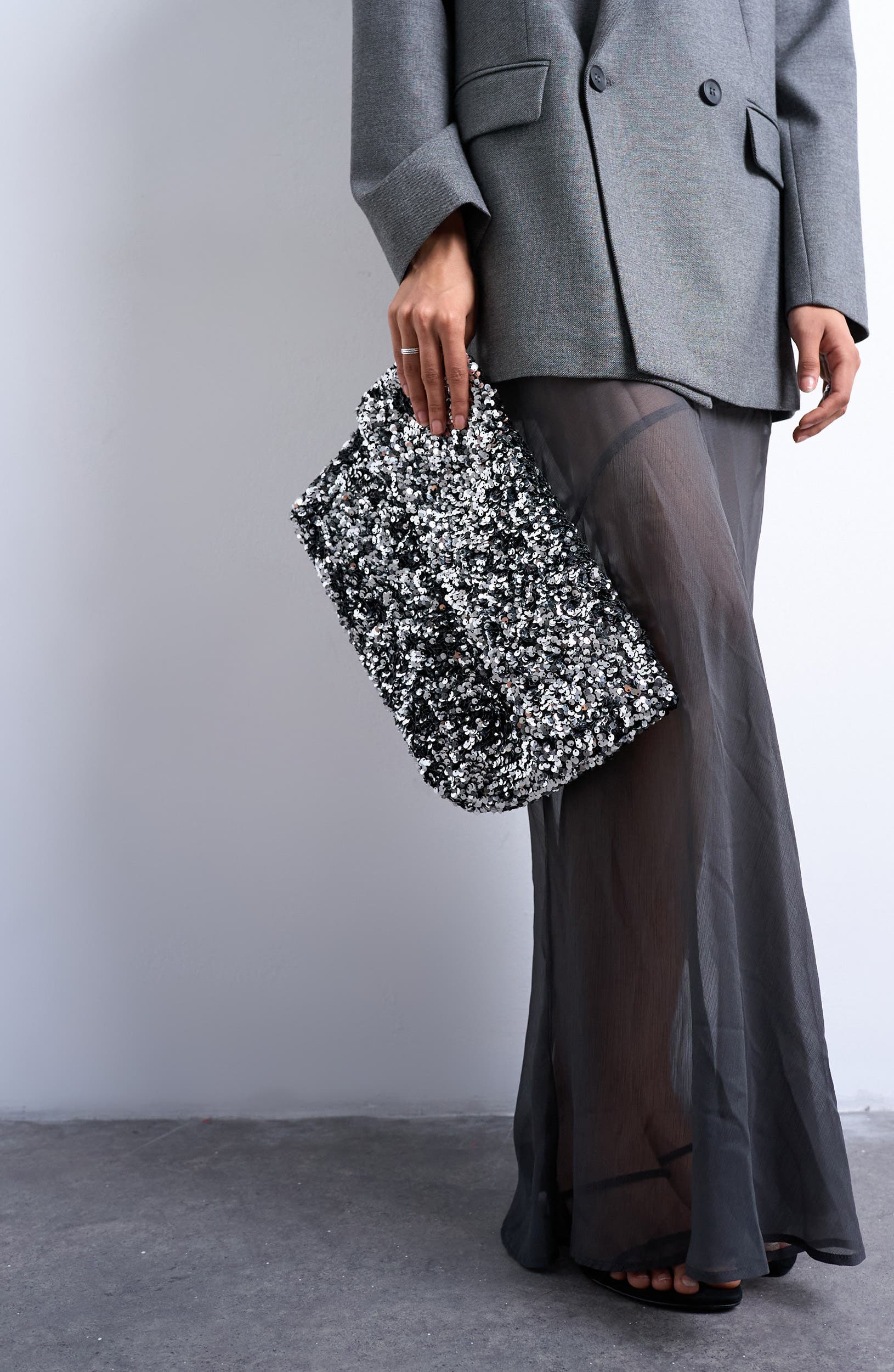 Topshop Sequin Foldover Clutch, Alternate, color, 