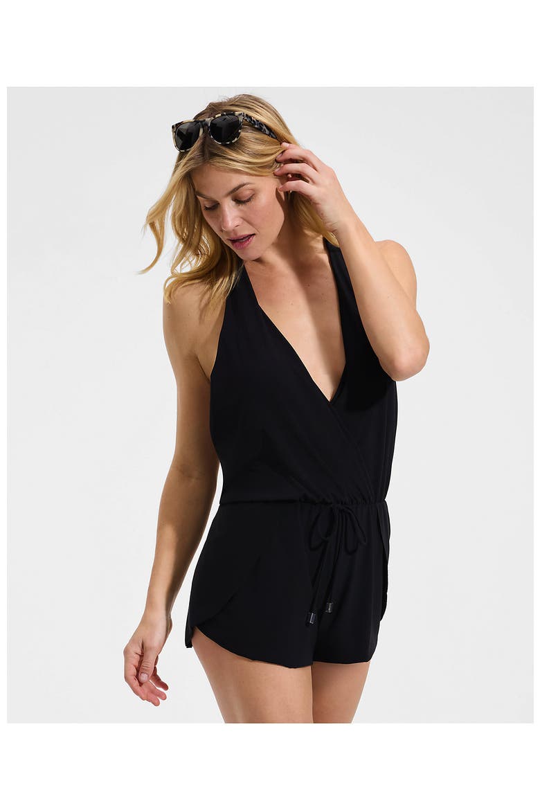 SlenderSuit Surplice Halter Swim Romper, Alternate, color, Black