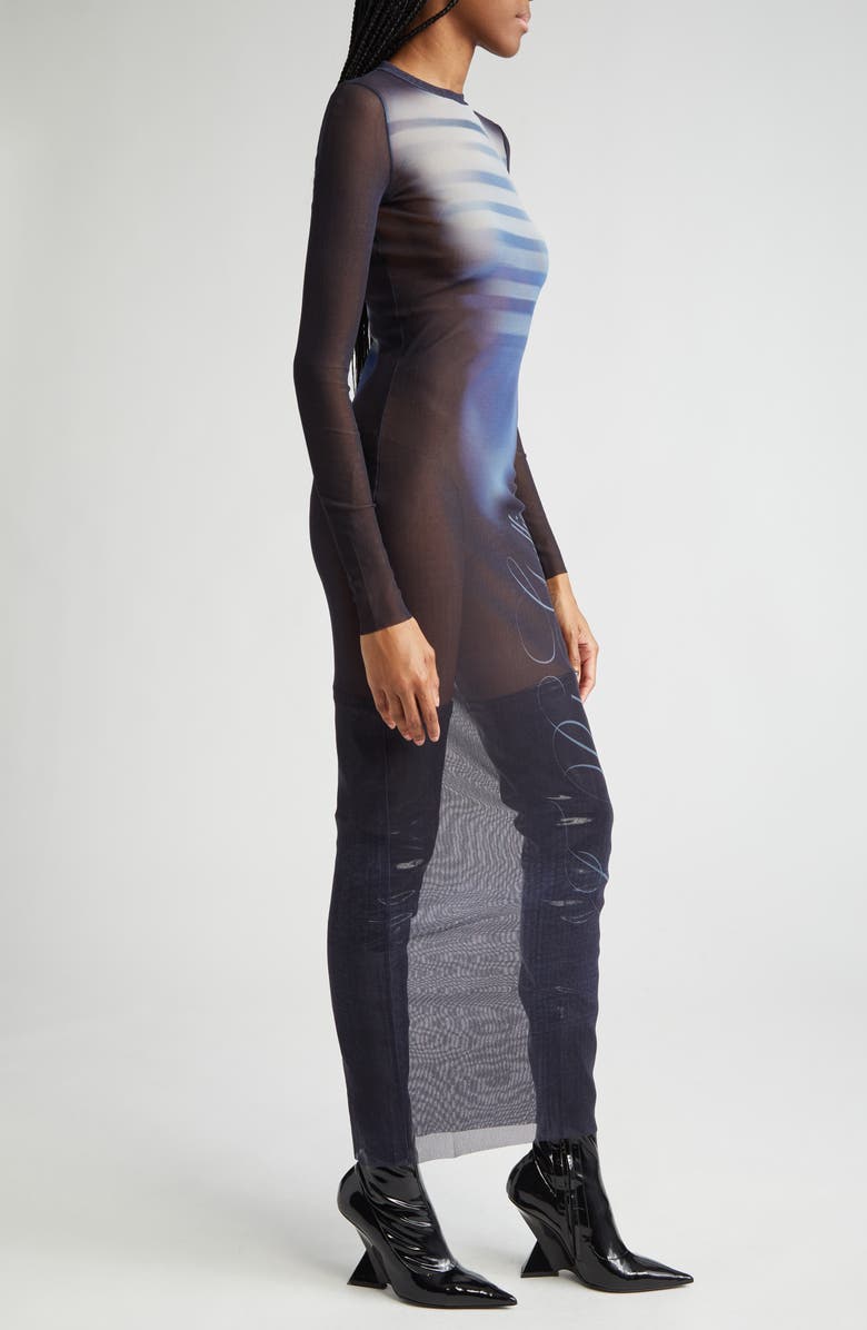 Jean Paul Gaultier Le Mâle Print Long Sleeve Tulle Body-Con Dress, Alternate, color, 