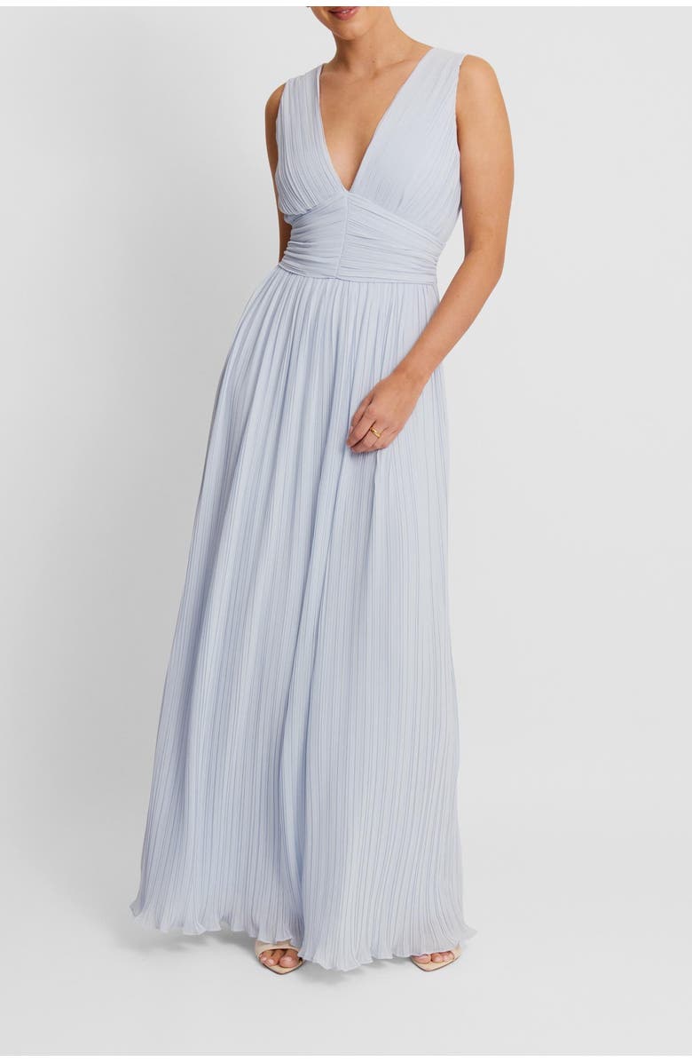 Six Stories Pleated Plunge Maxi Dress, Alternate, color, Powder Blue
