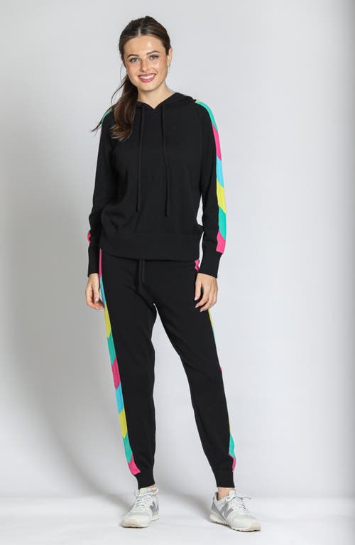 Apny Colorful Side Stripe High Waist Joggers In Black Multi