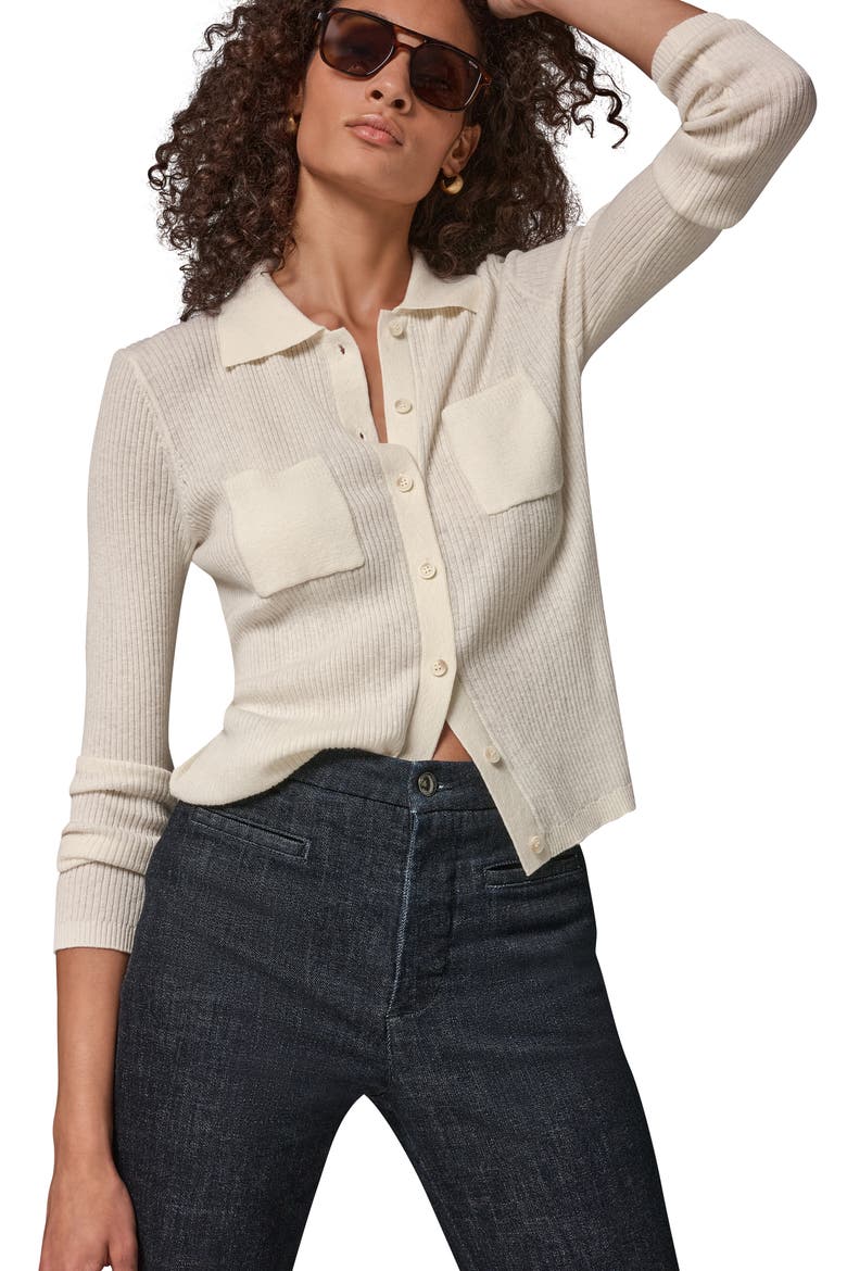 Rib Wool & Cashmere Blend Polo Cardigan, Alternate, color, CREAM