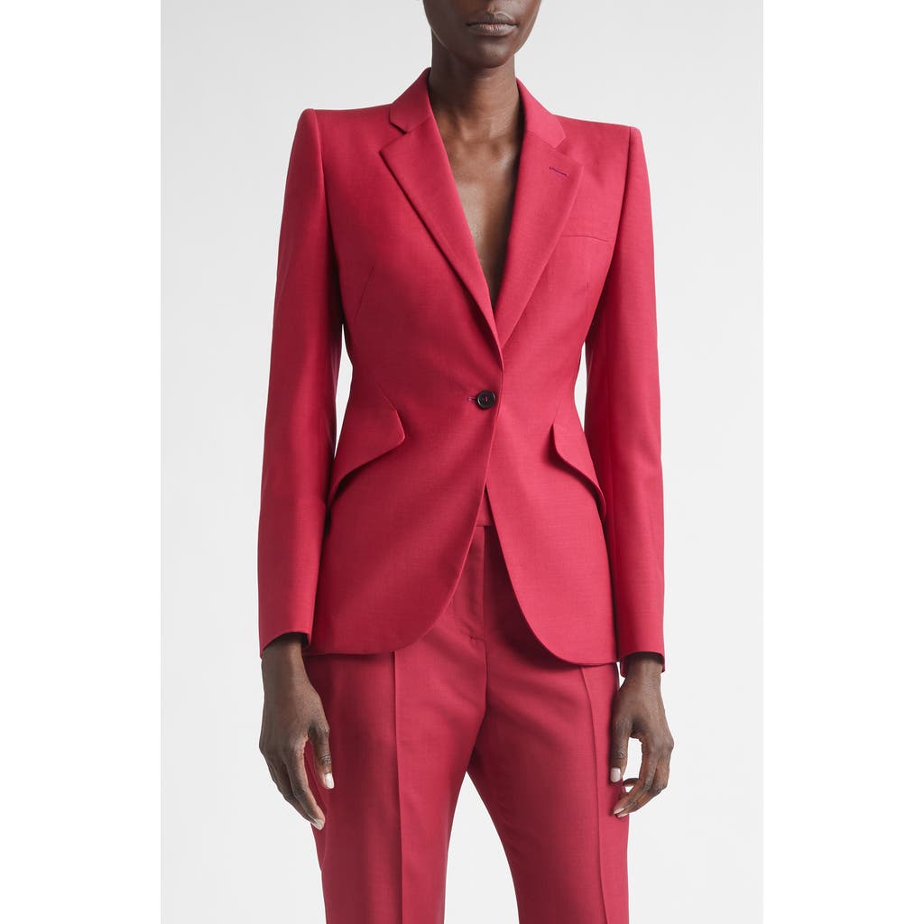 McQueen Single Breasted Wool & Mohair Jacket in Raspberry at Nordstrom, Size 38