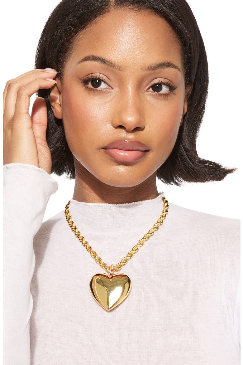 Heart Pendant Rope Chain Necklace, Alternate, color, GOLD