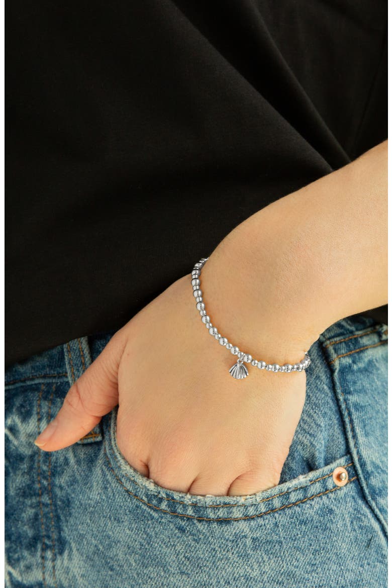 Clam Shell Charm Ball Stretch Bracelet, Alternate, color, SILVER