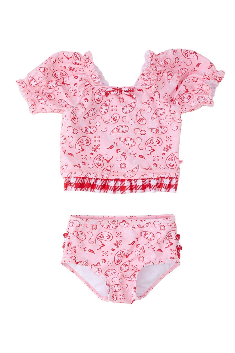 Upf50+ Puff Sleeve Ruffle Tankini 2-piece Swimsuit, Main, color, Pink Bandana