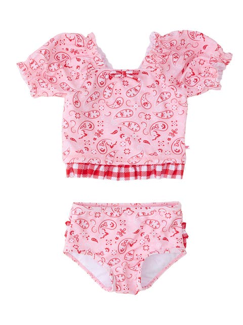 UPF50+ Puff Sleeve Ruffle Tankini 2-Piece Swimsuit