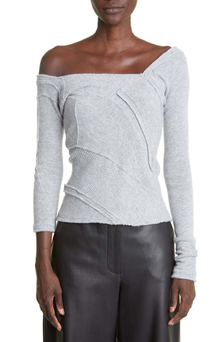 Talia Byre Patched Off the Shoulder Virgin Wool Sweater, Main, color, 