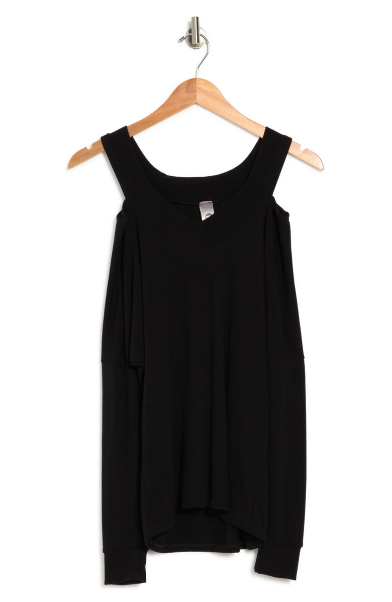 GO COUTURE V-Neck Cold Shoulder Shoulder Hacci Knit Sweater, Alternate, color, Black Print 1