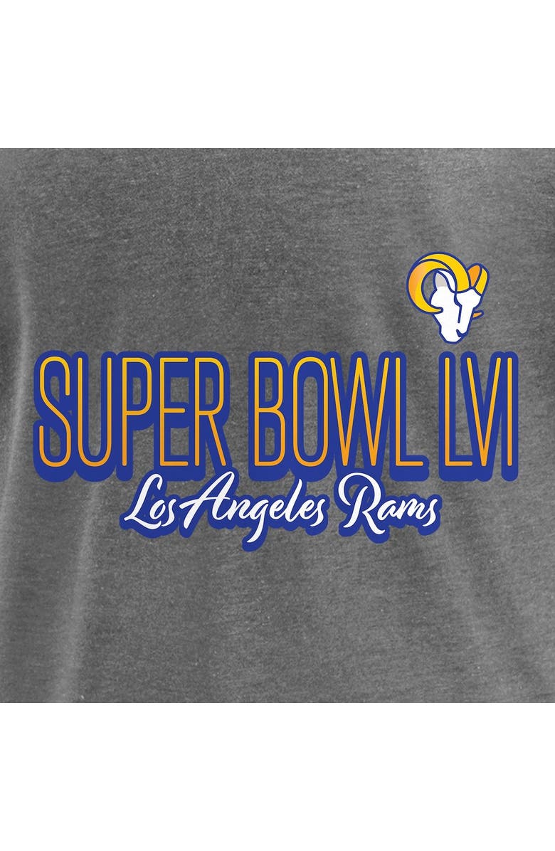 FANATICS Women's Fanatics Branded Heathered Charcoal Los Angeles Rams Super Bowl LVI Bound Fade Script Stripe Notch Neck T-Shirt, Alternate, color, 