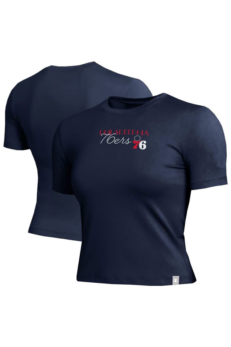 Women's Champion Navy Philadelphia 76ers Soft Touch Fitted Cropped T-Shirt, Main, color, Navy