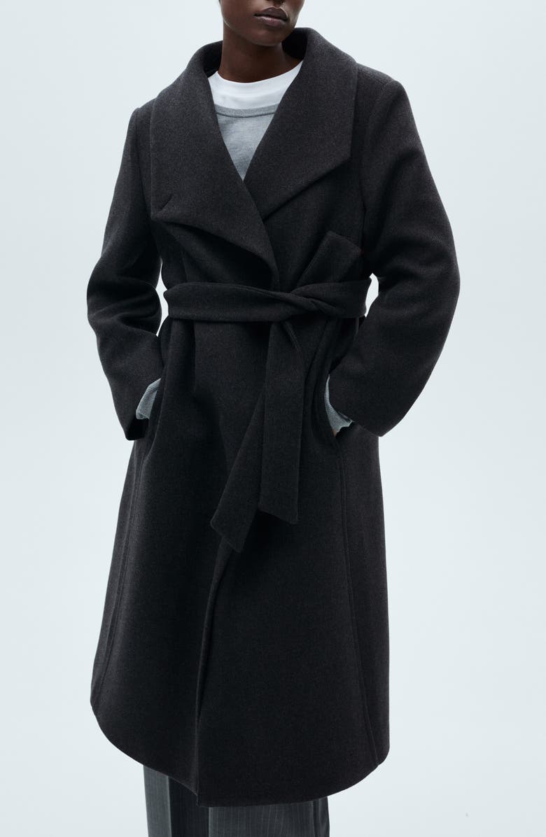 MANGO Belted Wool Blend Coat, Main, color, 