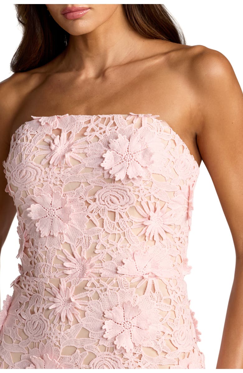 Mac Duggal Strapless Lace Floral Detail Fitted Midi Dress, Alternate, color, Blush
