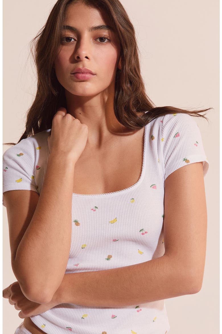 Rives Fruit Print Waffle Knit Cotton Pajama Top, Alternate, color, WHITE