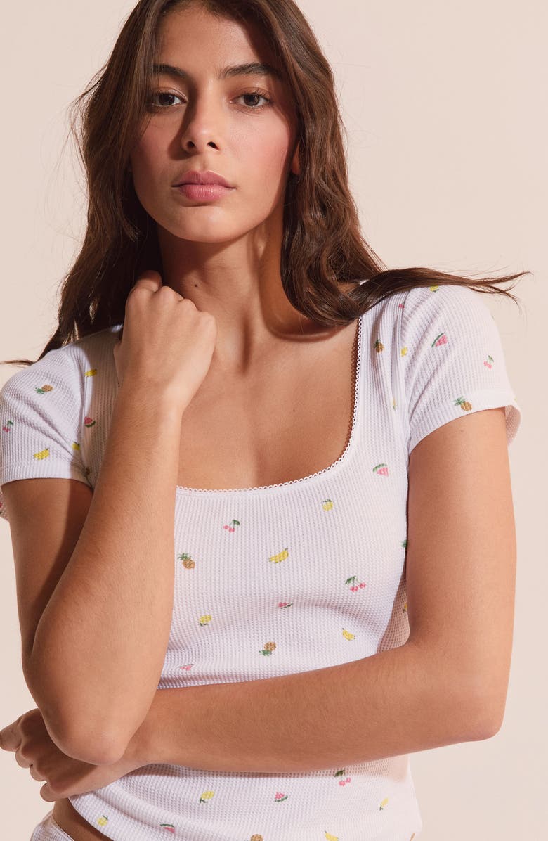 Etam Rives Fruit Print Waffle Knit Cotton Pajama Top, Alternate, color, White