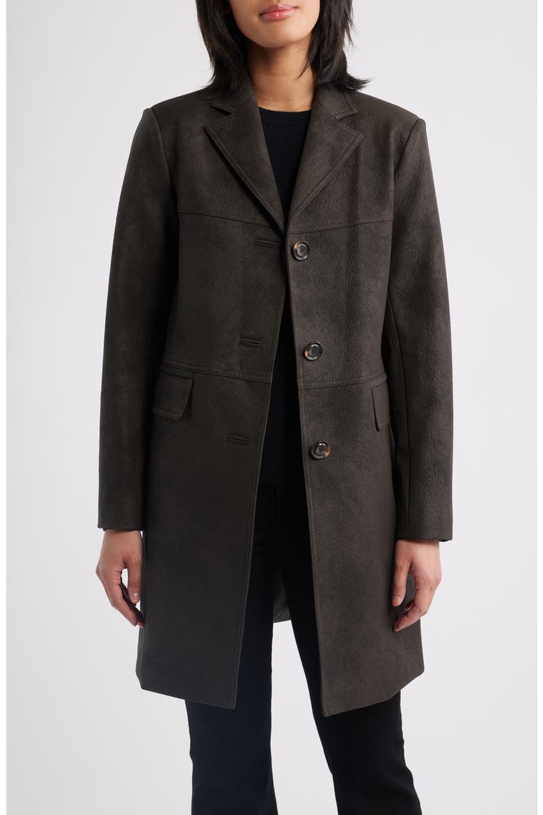 Faux Leather Coat, Main, color, DARK BROWN