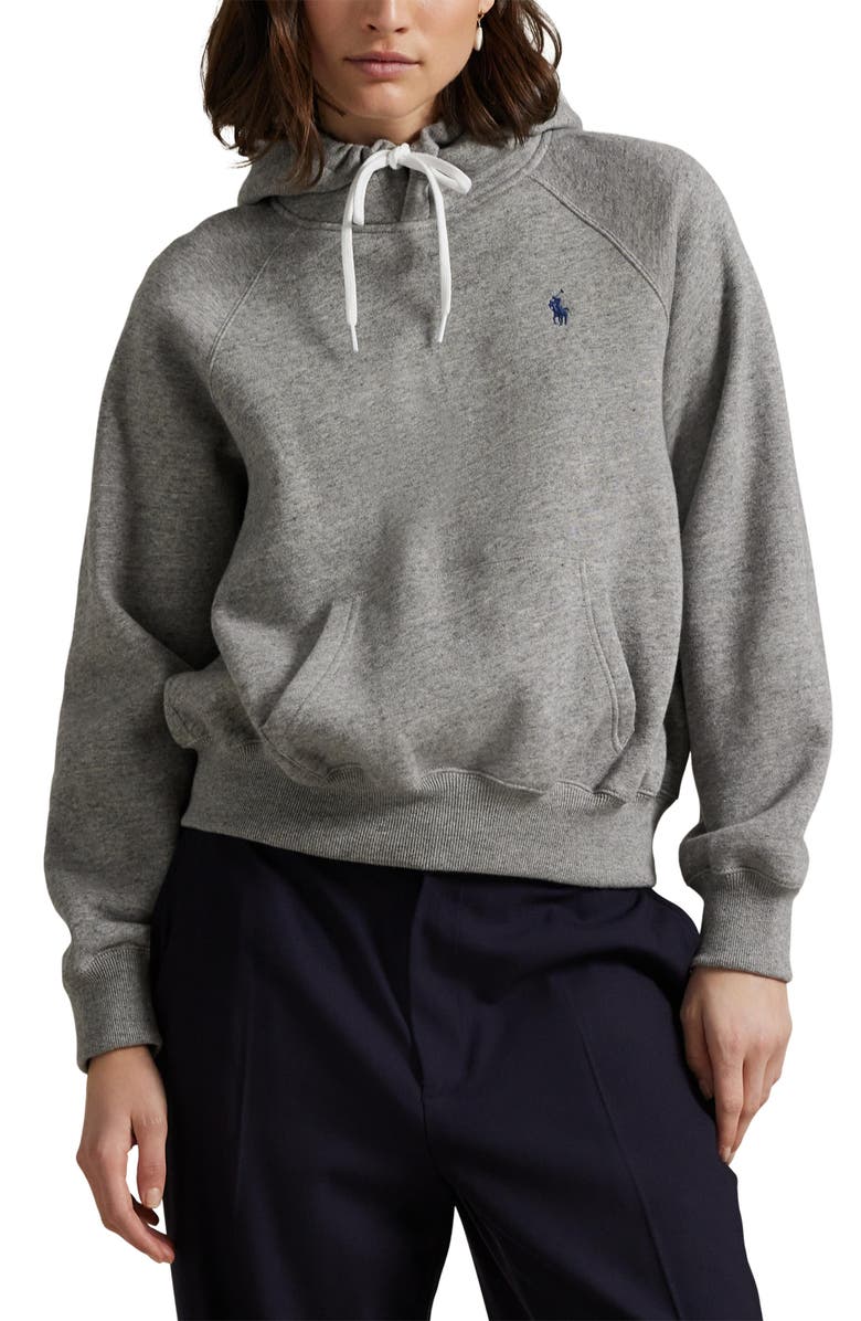 Polo Ralph Lauren Arctic Fleece Shrunken Fit Hoodie, Main, color, Dark Vintage Heather
