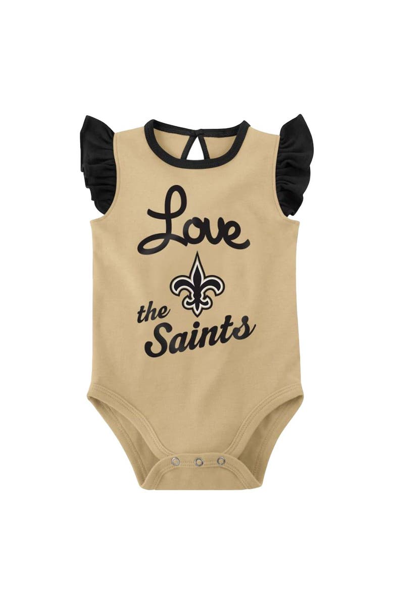 Outerstuff Girls Newborn & Infant Black/Gold New Orleans Saints Spread the Love 2-Pack Bodysuit Set, Alternate, color, 